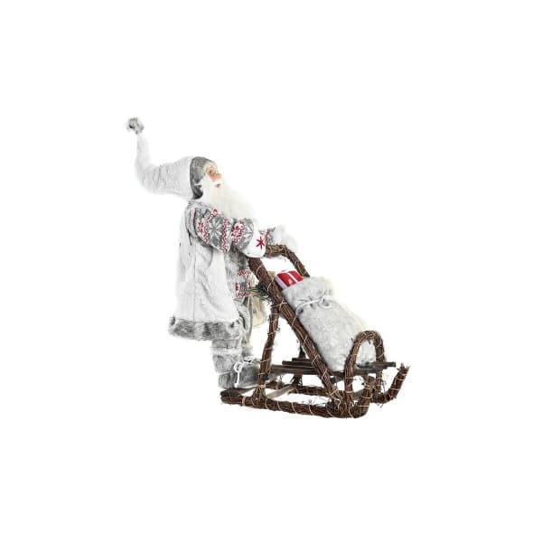 Figurine Décorative Père Noël Blanc et son Traineau en Bois