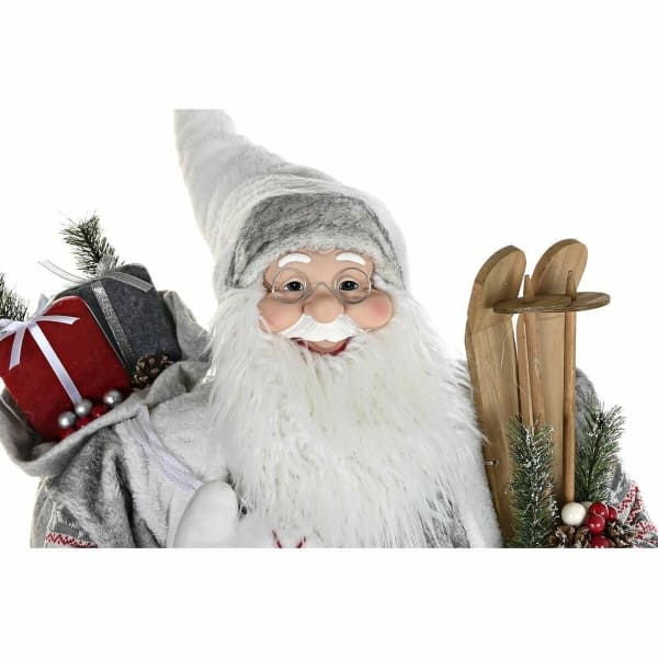 Decorative Statue of Gray Santa Claus with Skis in Hand 60 x 50 x 124 cm