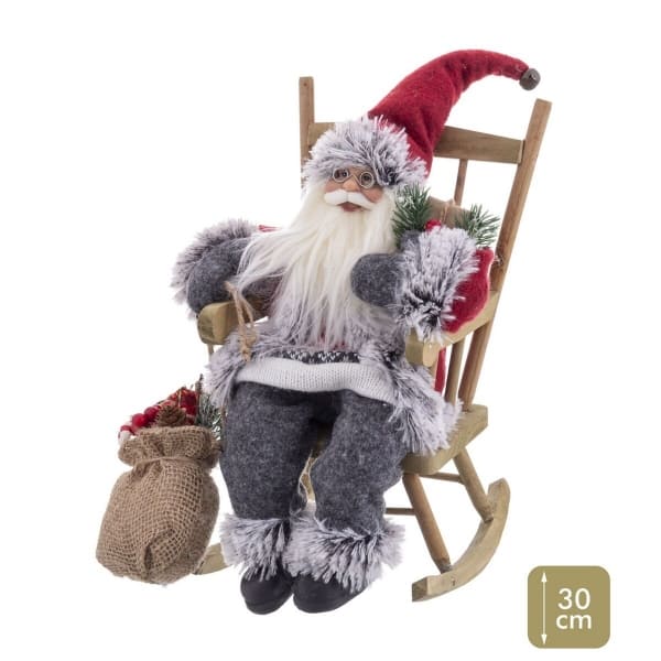 Figurine de Père Noël sur son Rocking Chair en Bois, Décoration de Noël