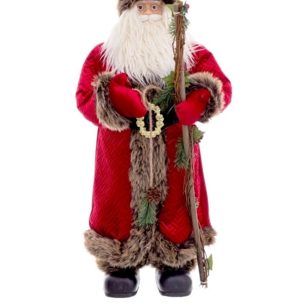 Statue of Santa Claus with his Big Red Coat and his Wooden Stick (80 cm)