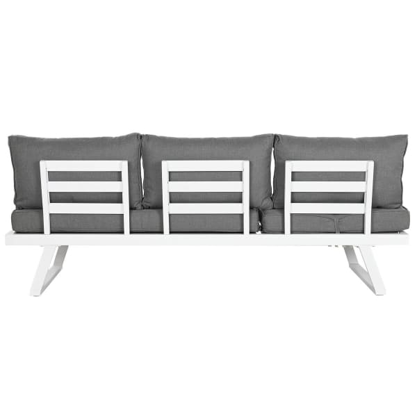 Juego de sofá esquinero de jardín desenfundable y mesa de centro de metal blanco y gris
