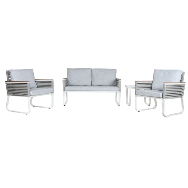 Contemporary Garden Furniture in White Steel and Gray Fabric