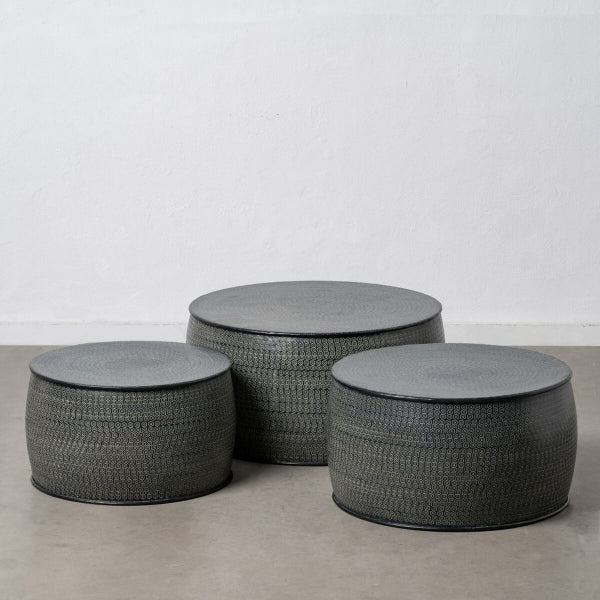 Set of 3 African Design Coffee Tables Home Decor Black Aluminum