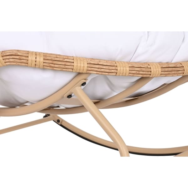 Balinese Rocking Chair in Brown Synthetic Rattan and White Cushion