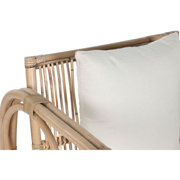 Designer Natural Rattan Armchair and White Cushion