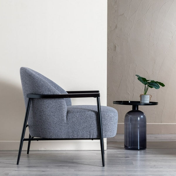 Fauteuil Design Contemporain à Accoudoirs Home Decor Gris et Bois Noir | Siège Élégant et Confortable (74 x 72 x 81 cm)