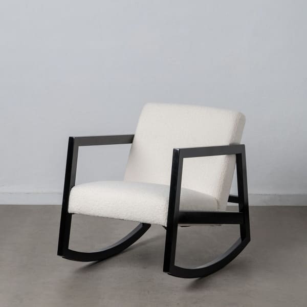 Fauteuil à Bascule Contemporain "CUBE" Blanc et Bois Noir