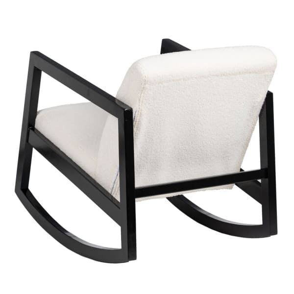 Contemporary Rocking Armchair "CUBE" White and Black Wood