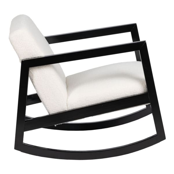 Contemporary Rocking Armchair "CUBE" White and Black Wood