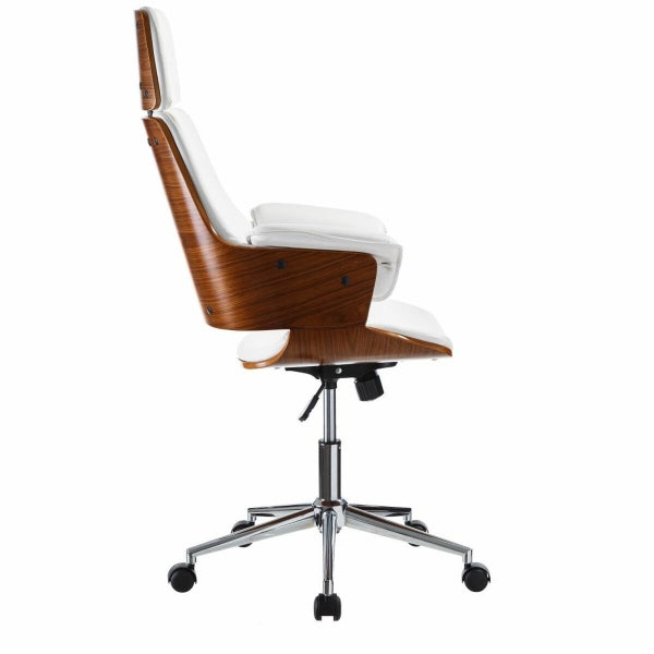 Contemporary Office Armchair with Armrests Home Decor Wood and White Leather