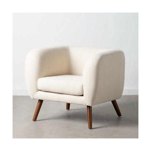 Fauteuil Design Contemporain Home Decor Crème et Bois Naturel