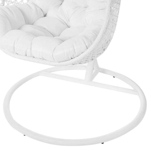 Designer Egg Hanging Chair on Polar White Rattan Legs Home Decor