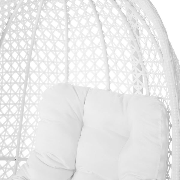 Designer Egg Hanging Chair on Polar White Rattan Legs Home Decor