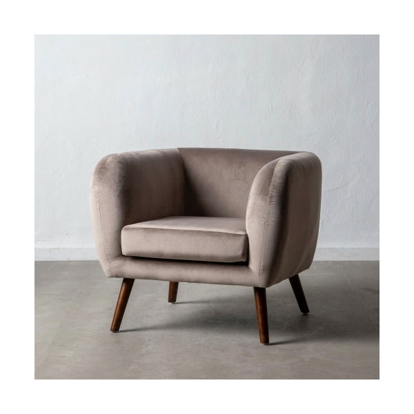 Fauteuil Design Scandinave Home Decor Velours Taupe et Bois (81 x 73 x 70 cm)