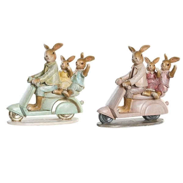 Figurines de Lapins sur un Scooter Vert et Rose