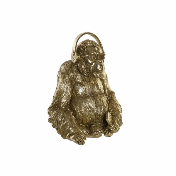 Statuette Gorille Doré avec Casque Audio et Lunettes
