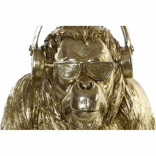 Statuette Gorille Doré avec Casque Audio et Lunettes