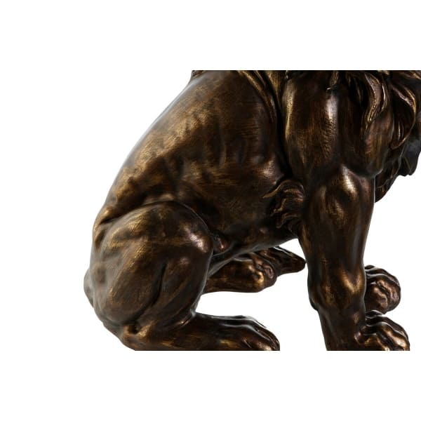 Statue de Lion Cuivre avec Plateau Rond Doré (51,5 x 27 x 63 cm)