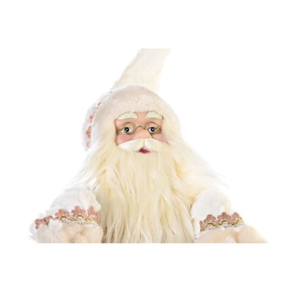Decorative Figurine White and Pink Santa Claus and Wooden Sleigh 42 x 22 x 50 cm