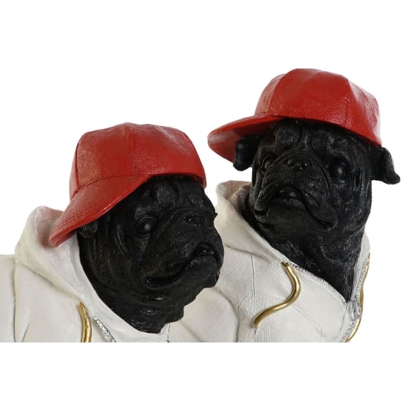 2 Estatuas Decorativas Bulldog Hip Hop Negro, Blanco y Rojo