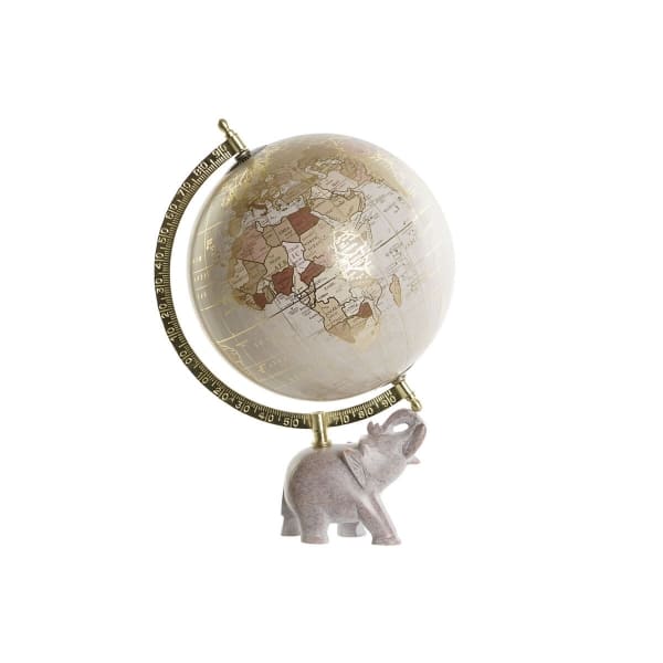 Globe Terrestre Colonial avec Support Eléphant Beige et Métal Doré