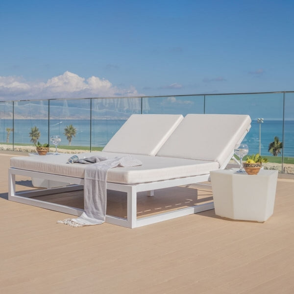 Gran cama doble de jardín reclinable "Luxury" gris y blanco