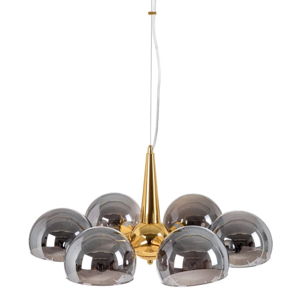 Grand Luminaire Suspendu Design Contemporain Noir et Métal Doré (6 Ampoules)