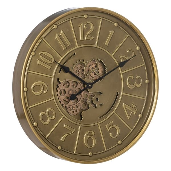 Horloge Murale Fer Doré Engrenages 60 x 60 cm