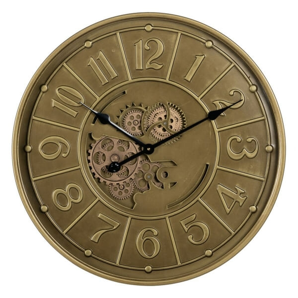 Horloge Murale Fer Doré Engrenages 60 x 60 cm