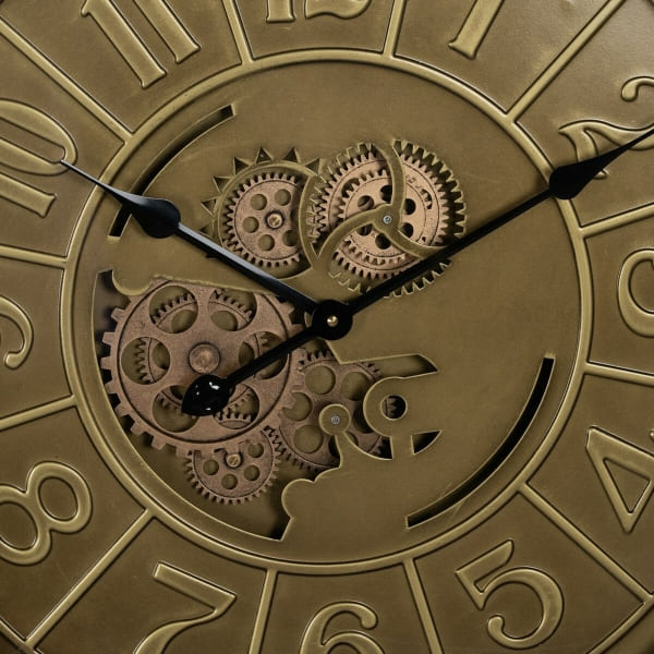 Reloj de Pared Engranajes de Hierro Dorado 60 x 60 cm