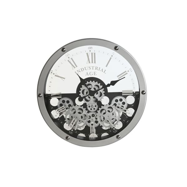 Horloge Murale "Age Industriel" à Engrenages en Métal Noir et Argenté (52 x 8,5 x 52 cm)