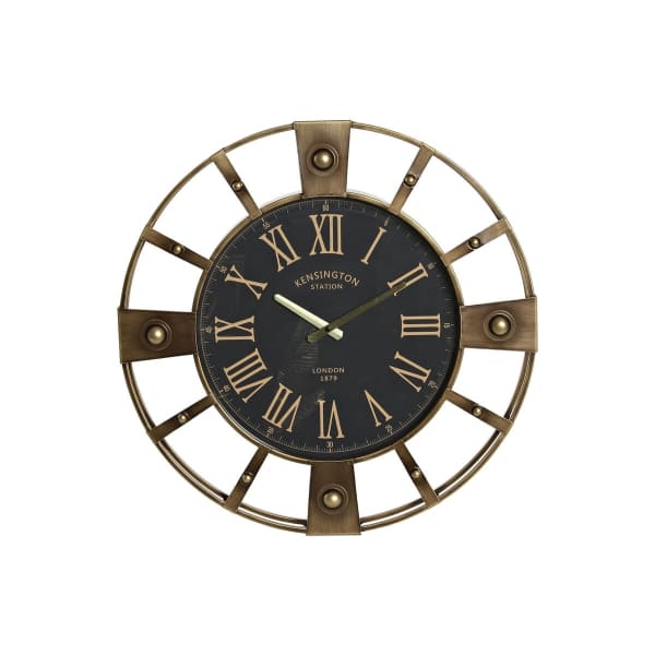 Horloge Murale Gare Vintage en Fer Noir et Doré
