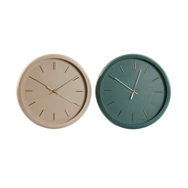 Lot de 2 Horloges Murales Rose et Vert Mat (30 x 4 x 30 cm)