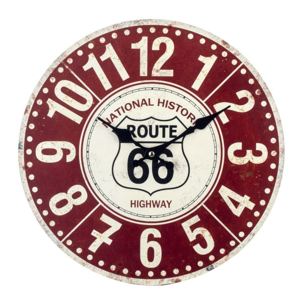 Horloge Murale "Route 66" en Bois Rouge et Blanc ( 4 x 34 x 34 cm)