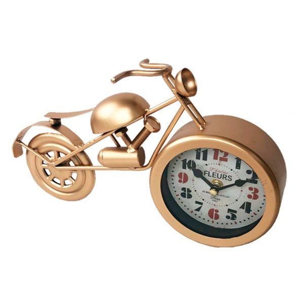 Horloge de Bureau Design Moto Américaine en Métal Doré
