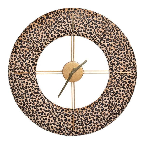 Design Wall Clock Home Decor Leopard and Gold Fabric (48 x 4 x 48 cm) 