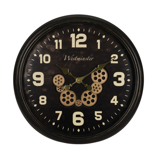 Horloge Murale Design Engrenages Dorés et Noir Westminster