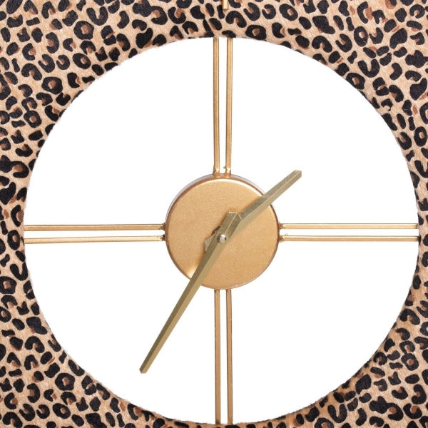 Reloj de Pared Diseño Decoración Hogar Tela Leopardo y Oro (48 x 4 x 48 cm) 