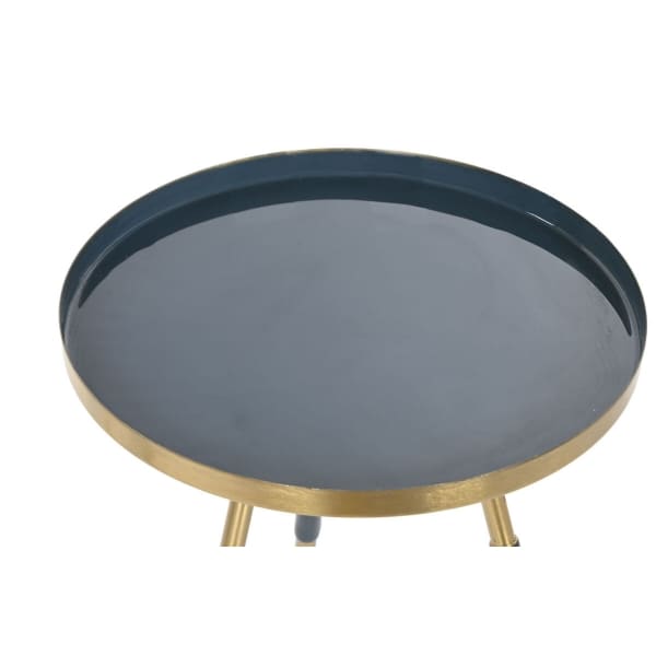Set of 2 Round Side Tables with Mikado Legs in Blue and Gold Iron