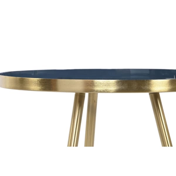 Set of 2 Round Side Tables with Mikado Legs in Blue and Gold Iron