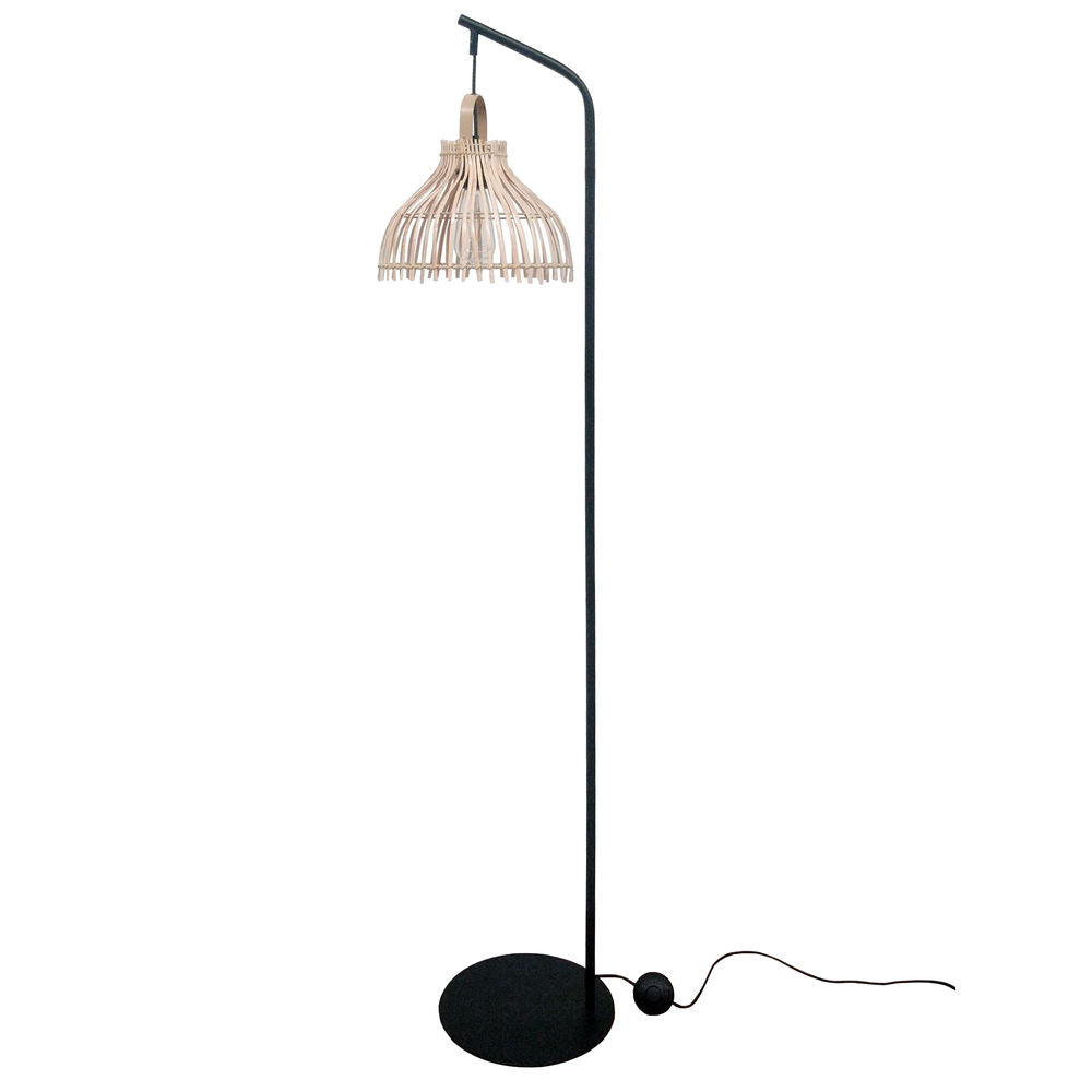 Lámpara de Pie Balinesa en Mimbre y Metal Negro - Un toque de exotismo para tu hogar
