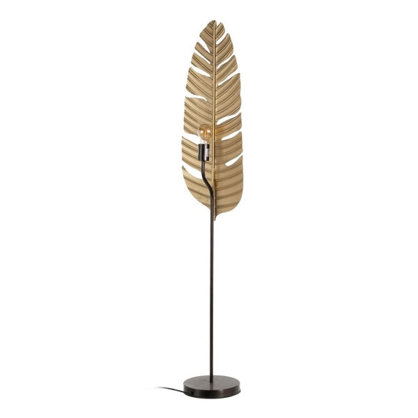 Lámpara de pie con diseño de hojas tropicales en metal dorado