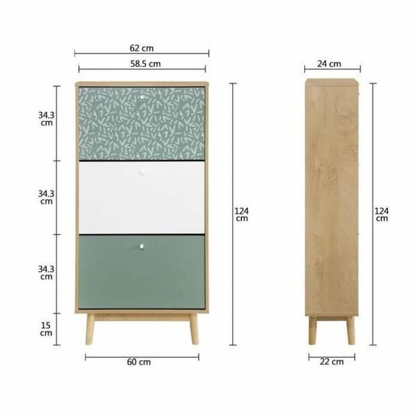 Scandinavian Design Shoe Cabinet Home Decor Wood Green and White
