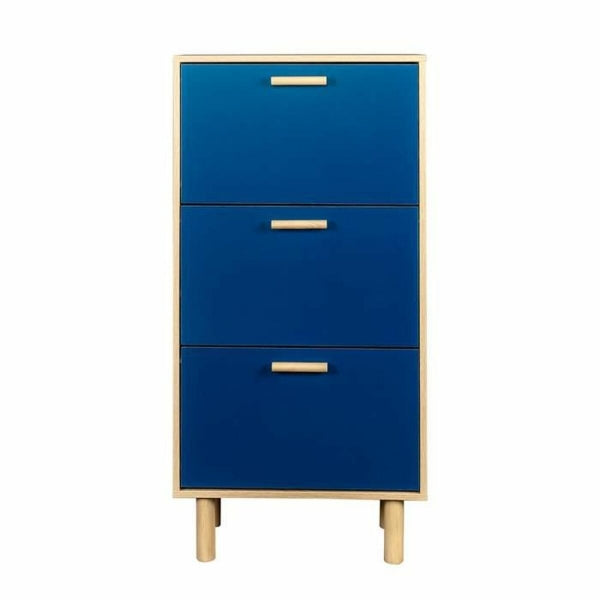 Scandinavian Blue and Wood Shoe Cabinet Home Decor