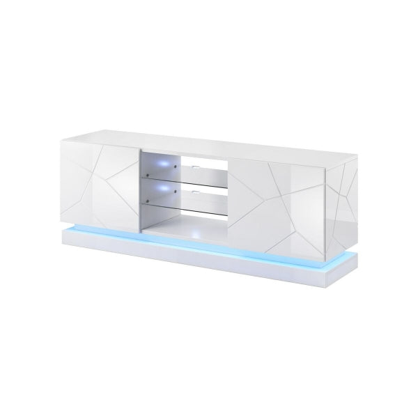 Meuble TV Design Blanc Brillant avec Lumières LED Intégrées