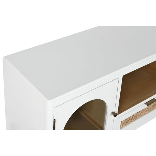 Oriental TV Unit in White Wood and Glass