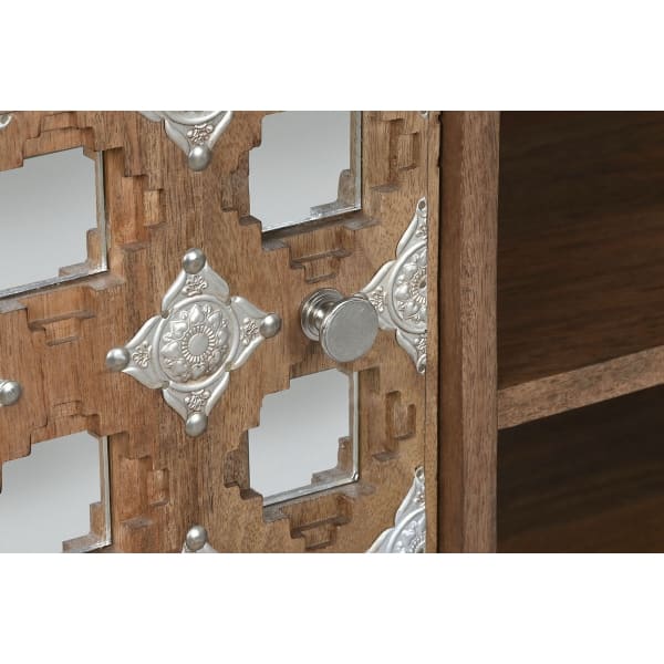 Mueble para TV indio de madera maciza y espejo plateado