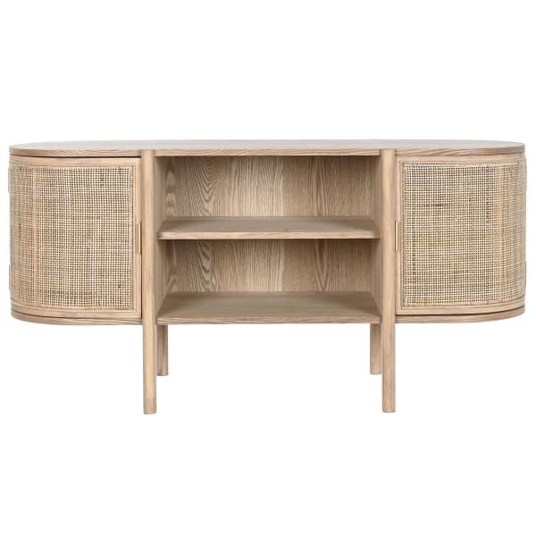 Meuble TV en Cannage et Bois Naturel Arrondi