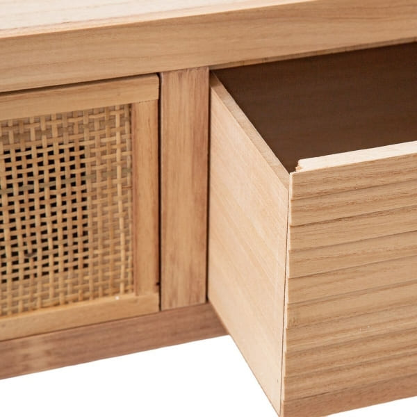 Coffee Table 3 Drawers in Wood and Natural Rattan