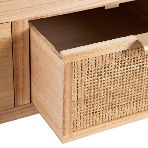 Coffee Table 3 Drawers in Wood and Natural Rattan